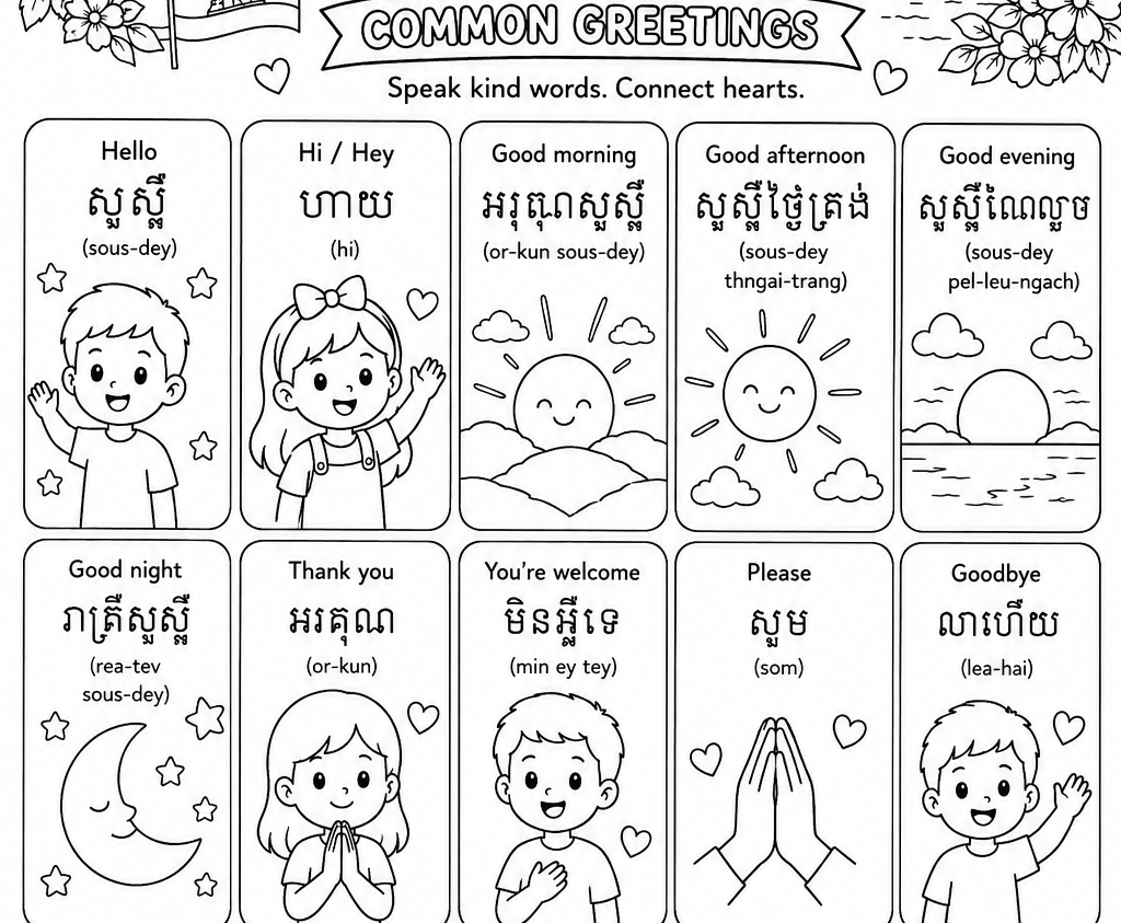 Common Khmer Greetings Coloring Page